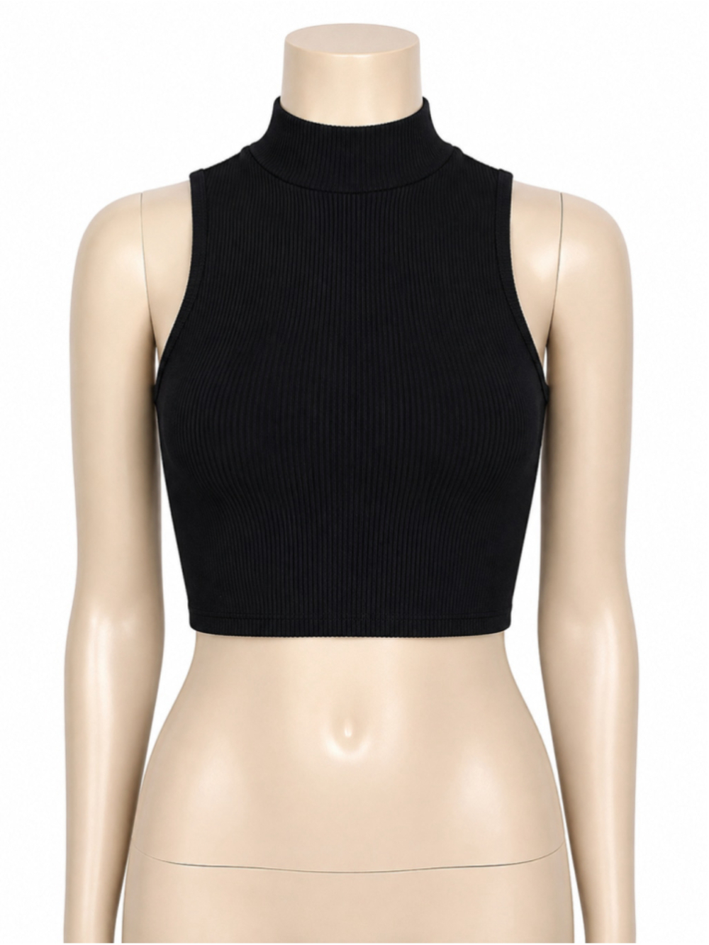 Zara Black Ribbed Mock Neck Sleeveless Crop Top – Size XS/S - Picture 4 of 7